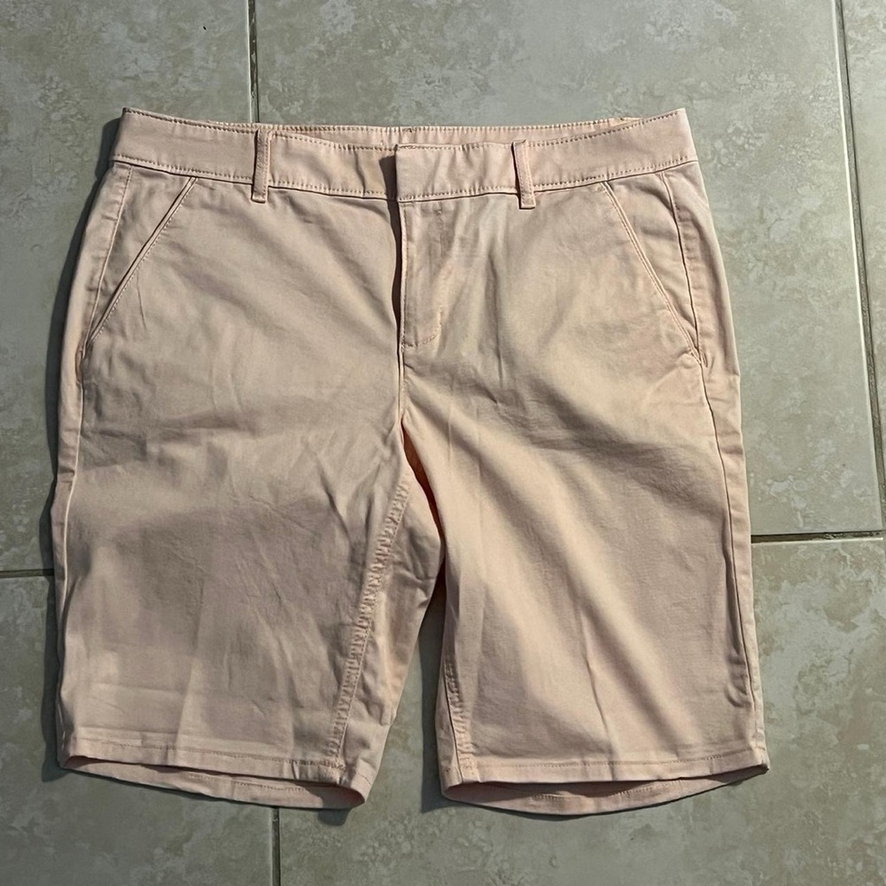 LOFT Pink Bermuda Shorts Tailored Cotton Blend